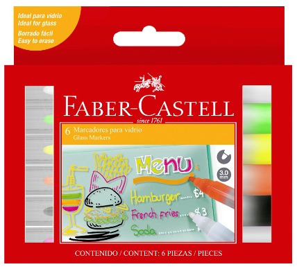 Marcadores de Vidrio Borrables x6 Colores – Faber-Castell Chile